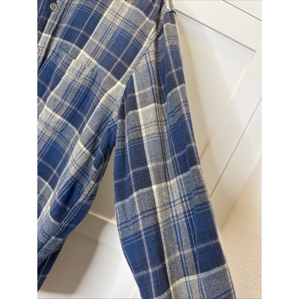 Abercrombie & Fitch Flannel Men Size Large Plaid Button Front Shirt Blue Brown - Picture 5 of 11